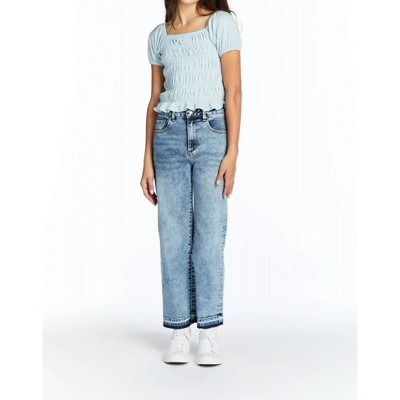 Girl High Rise Flat Front Wide Leg Crop Jeans - tractr