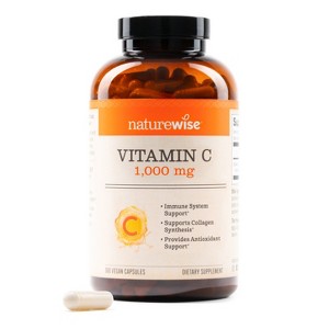 NatureWise Vitamin C 1000mg Capsules - Extra Strength Vegan Vitamin C for Daily Antioxidant & Immune Support - Non-GMO, USA Manufactured - 1 of 4