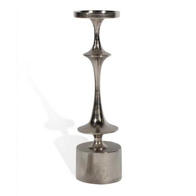 HomeRoots 18" Silver Distressed Geometric Metal Tabletop Candle Holder