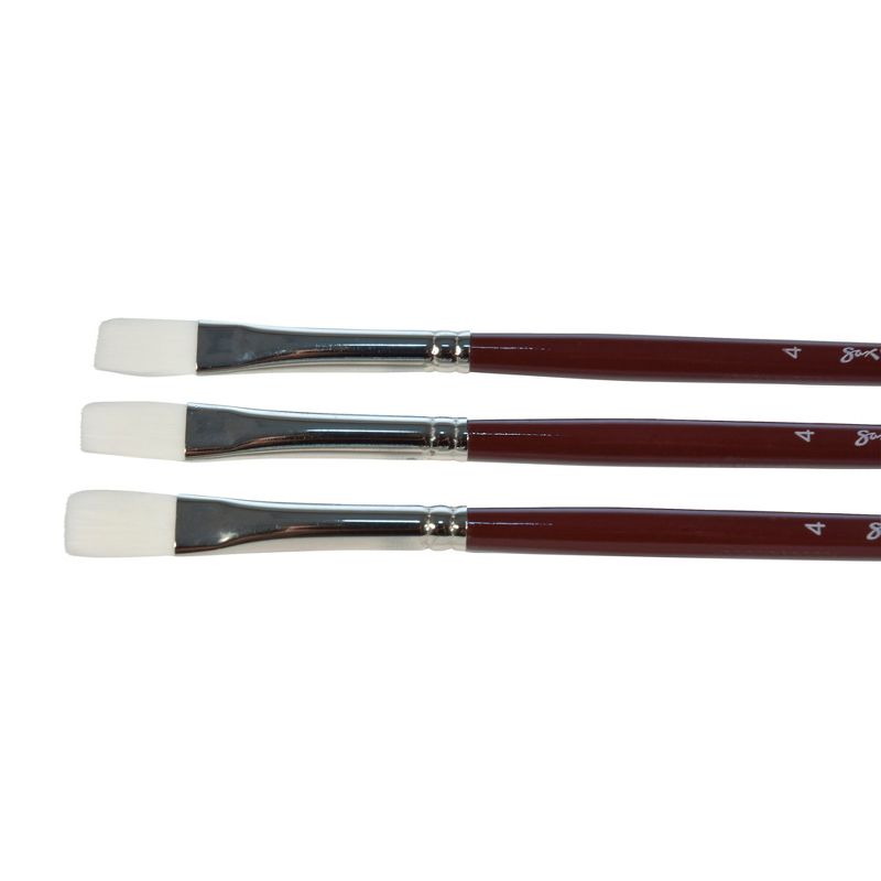 Sax Optimum Flat White Taklon Long Handle Paint Brushes, Size 4, Pack of 3, 1 of 4