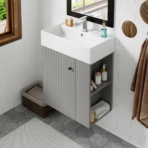 KWPZQEB 21.6" Bathroom vanity with Sink, Small Bathroom Vanity with Side Storage, Narrow Depth Vanities with Door & Shelf for Small Space, Bathroom - 1 of 4