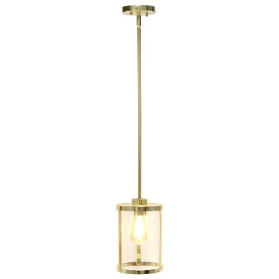 Elegant Farmhouse Gold Pendant with Cylindrical Clear Glass Shade