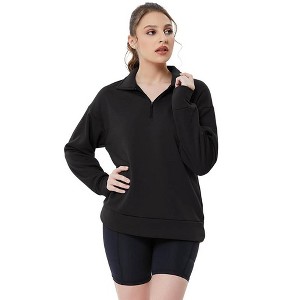 Womens Long Sleeves 1/4 Zip Pullover Golf Polo Shirts Sports Athletic Shirts - 1 of 4