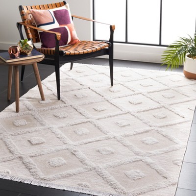 Beige and Ivory Geometric Flat Woven Synthetic Rug 5' x 7'