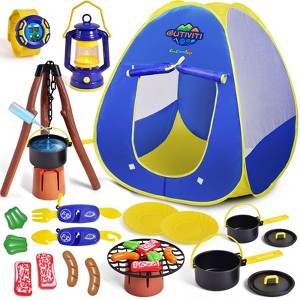 Kids Play Tent with Camping Toys, Toddler Tent with Battery Lantern, Kids Pop Up Tent Indoor Outdoor Toys Christmas Birthday Gifts for Boys - 1 of 4
