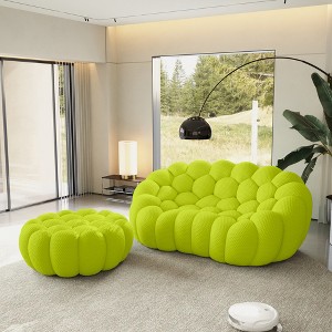 WJSHome Loveseat Bubble Sofa with Ottoman, Curved Couch, Comfy Upholstered Sofa, Mesh Fabric 3D Honeycomb Shape Modern Couch - 1 of 4