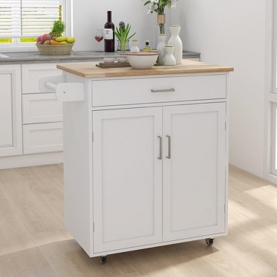 Kitchen Trolley Carts On Wheels Rolling Kitchen Island Cart With Rubberwood Countertop,abstract,white,22.4in,1.87ft