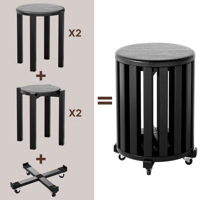 Rbied 100% Solid Wood Stackable Stools Set of 4, 18-inch Stacking Stools Nesting Tables, Sturdy and Durable, Top Stackable Round Side Table
