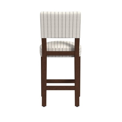 White and Black Striped Upholstered Wood Counter Stool