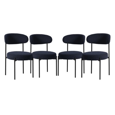 WestinTrends Alexandria Mid-Century Modern Upholstered Faux Shearling Round Dining Chairs