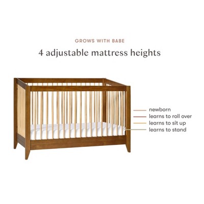 Chestnut and Natural Mid-Century Modern Convertible Crib