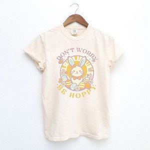 Simply Sage Market Women's Don't Worry Be Hoppy Circle Short Sleeve Garment Dyed Tee - 1 of 2