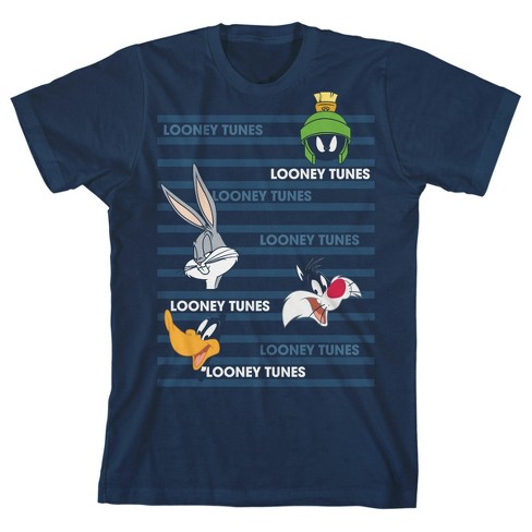 Looney Tunes Characters and Text Boy's Navy Blue T-shirt-S