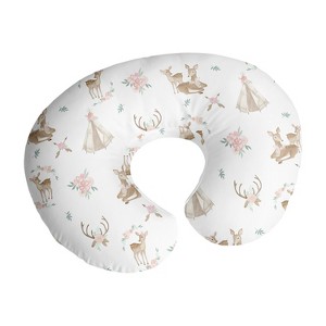 Sweet Jojo Designs Girl Support Nursing Pillow Cover (Pillow Not Included) Deer Floral Pink Green and White - 1 of 4