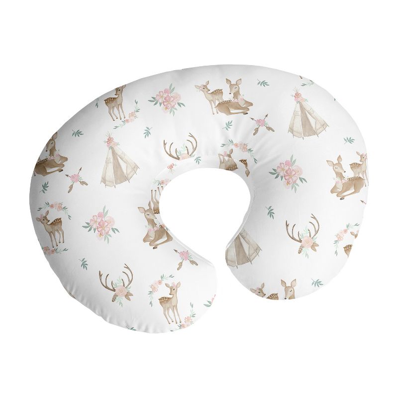 Sweet Jojo Designs Girl Support Nursing Pillow Cover (Pillow Not Included) Deer Floral Pink Green and White, 1 of 6