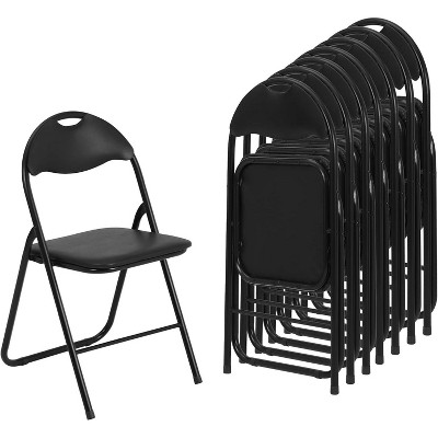 8PCS Folding Chairs with Padded Seats, Black Metal Folding Chairs with Non-Slip Feet Pads for Desks Home Office Steel Conference Chairs