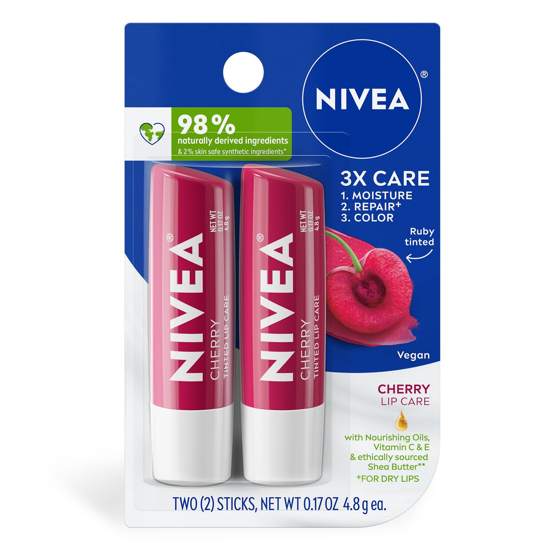 NIVEA Lip Cherry Tinted Lip Balms - 0.34oz/2ct