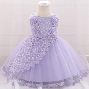 MyKids-Usa Baby Girl Floral Embroidered Pattern Full Moon Christening Sequins Tutu Dress - 1 of 4