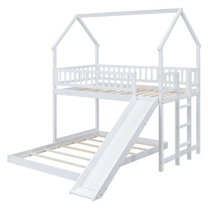 YOOCOZZ Twin Over Full House Bunk Bed with Built-in Ladder and Slide, House Roof Design - 1 of 4