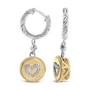 Haus of Brilliance 18K Yellow Gold Plated Silver 1/8 Cttw Diamond Heart Medallion Drop Earring - 1 of 4