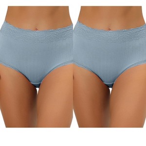 Allegra K Women's High Waist Tummy Control Comfortable Lace Trim Ribbed Briefs 2 Packs - 1 of 4