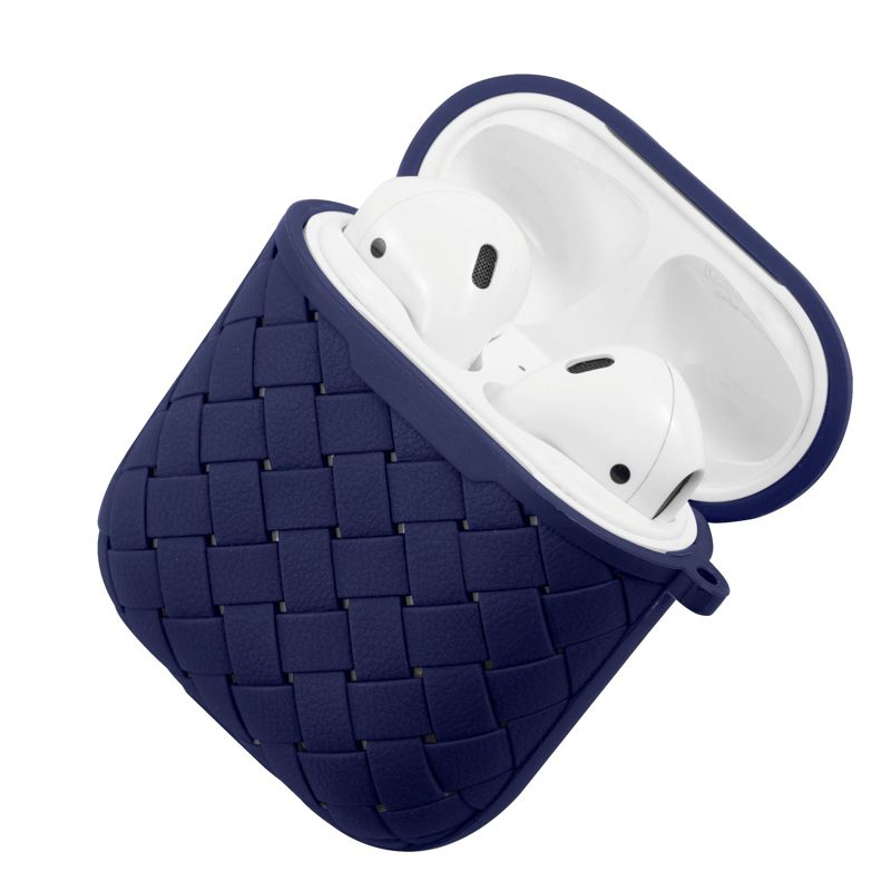 Insten Case Compatible with AirPods 1 & 2 - Weave Shape Protective Skin Cover with Keychain, Blue, 4 of 10