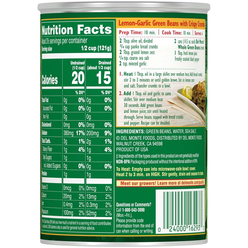 Del Monte Whole Green Beans - 14.5oz, 4 of 7