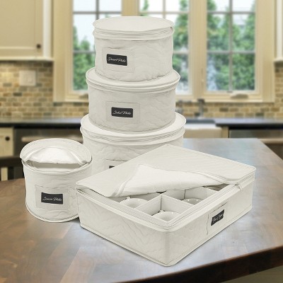 Sorbus White Quilted 5-Piece Dinnerware Storage Set with Felt Protectors