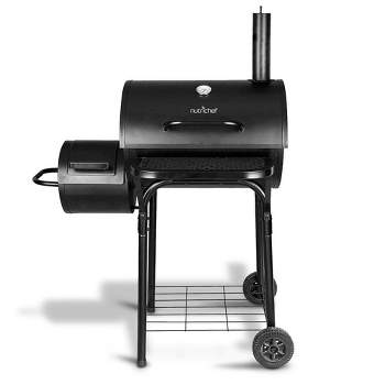 NutriChefKitchen Charcoal Grill Offset Smoker with Cover, Portable Stainless Steel Grill, Outdoor Camping BBQ, and Barrel Smoker (Black)