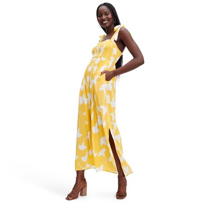 Women's Smocked Tie Strap Ginkgo Yellow Midi Dress - DVF for