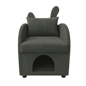 TiramisuBest Velvet Bunny-Ear Accent Chair, Pink Pet-Friendly Sofa with Built-in Pet Hideaway & Side Pocket - 1 of 4