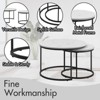 Nesting Coffee Table Set of 2, 27.6inch Round Coffee Table Wood Marble Pattern Top with Sturdy Metal Frame, End Table Side Tables - 3 of 4