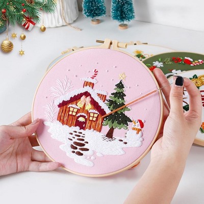 20cm/7.9in Christmas Theme Embroidery Starter Kit with Instructions, Cross Stitch Set for Women Hobbies Adults Craft Lovers and Beginners