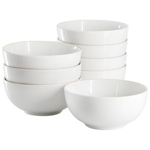 Gibson Home Ogalla 8 Piece Fine Ceramic 6 Inch 22 Ounce Cereal Bowl Set in White with Gold Rim - 1 of 4