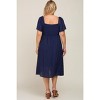 Pinkblush Navy Blue Smocked Square Neck Flutter Short Sleeve Maternity Plus Midi Dress - 3 of 4