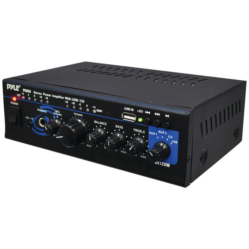 Pyle® 120-Watt x 2 Stereo Power Amp with USB Reader, 1 of 9