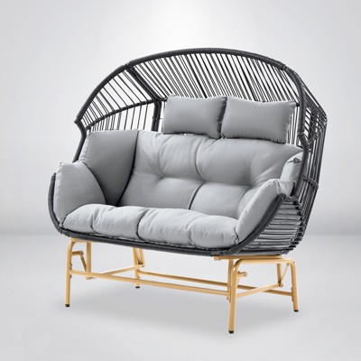 POCASSY 2-Seater Egg Chair Outdoor Glider Chair, All Weather Wicker Rattan Hammock Egg Chair with Head Pillow