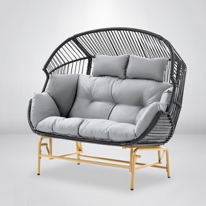 POCASSY 2-Seater Egg Chair Outdoor Glider Chair, All Weather Wicker Rattan Hammock Egg Chair with Head Pillow - 1 of 4