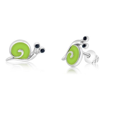Chanteur Hypoallergenic Kids Jewelry Accessories Snail Green Enamel White Gold Palladium Plating Stud Earrings Surgical Titanium Posts