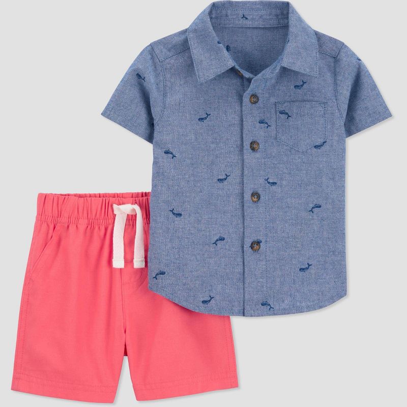 Carter&#39;s Just One You&#174; Baby Boys&#39; Chambray Coral Top &#38; Bottom Set - Blue, 4 of 6