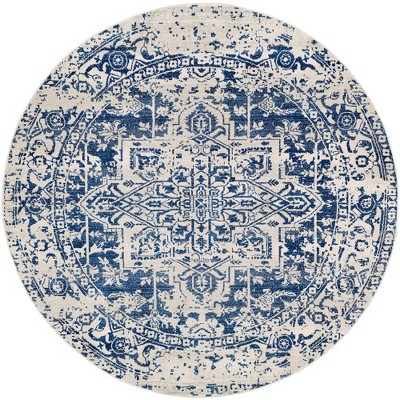 Mark & Day Amelia 7'10" Round Woven Indoor Area Rugs Navy: Stain-Resistant, Pet Friendly, Traditional Medallion Design