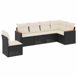 vidaXL 6 Piece Patio Sofa Set with Cushions Black Poly Rattan - Black and Cream Without Table - 1 of 4