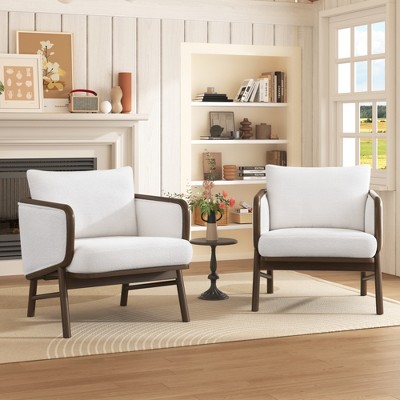 27''W Modern Accent Chair, Upholstered Armchair with Solid Wood Frame, Leisure Single Sofa Chair Comfort Lounge Chair, White - ModernLuxe