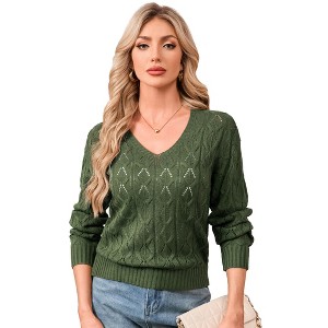 Coolmee Womens Long Sleeve Knit Sweater Fall Fashion V Neck Soft Pullover Top Business Casual Work Outfits - 1 of 4