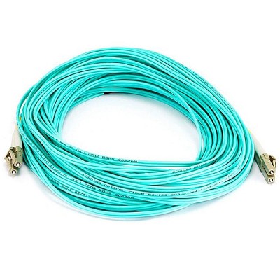 Monoprice Fiber Optic Cable - 20 Meter - Aqua | LC to LC, OM3, 50/125 Type, Multi Mode, 10Gb, Duplex