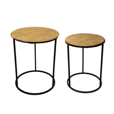 2pc Round Metal Side Tables Gold/Black - Sagebrook Home