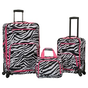Rockland Pasadena 3pc Expandable Luggage Set - Pink Zebra, Black