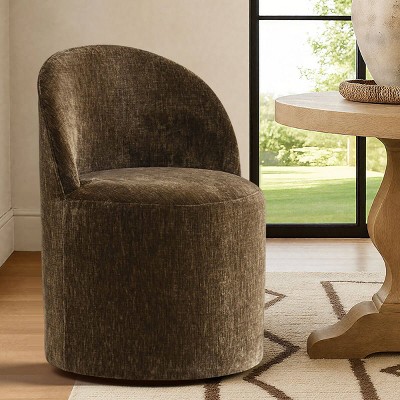 Modern Barrel Upholstered Dining Chair with Wheels Round Dining Room Chair Chenille Dining Chair for Kitchen,Dining Room -Tanpinhause