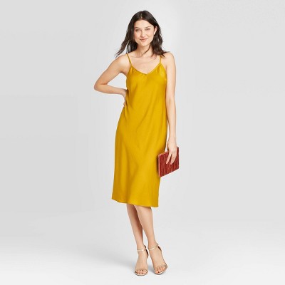 gold satin slip dress