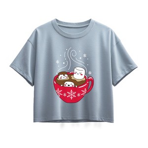 Girls' - Instant Message - Marshmallow Hot Tub Short Sleeve Boxy Graphic T-Shirt - 1 of 2